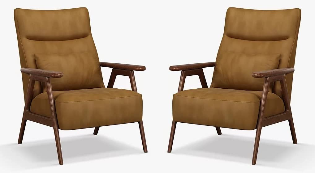 LSFH Unique Design True Innovations High Back Hendricks Leatherette Accent with Solid Sagwan Wooden Frame Single Sofa for Small Apartments, Living Room or Bedroom (Set of 2 Chairs, Tan)