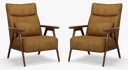 LSFH Unique Design True Innovations High Back Hendricks Leatherette Accent with Solid Sagwan Wooden Frame Single Sofa for Small Apartments, Living Room or Bedroom (Set of 2 Chairs, Tan)