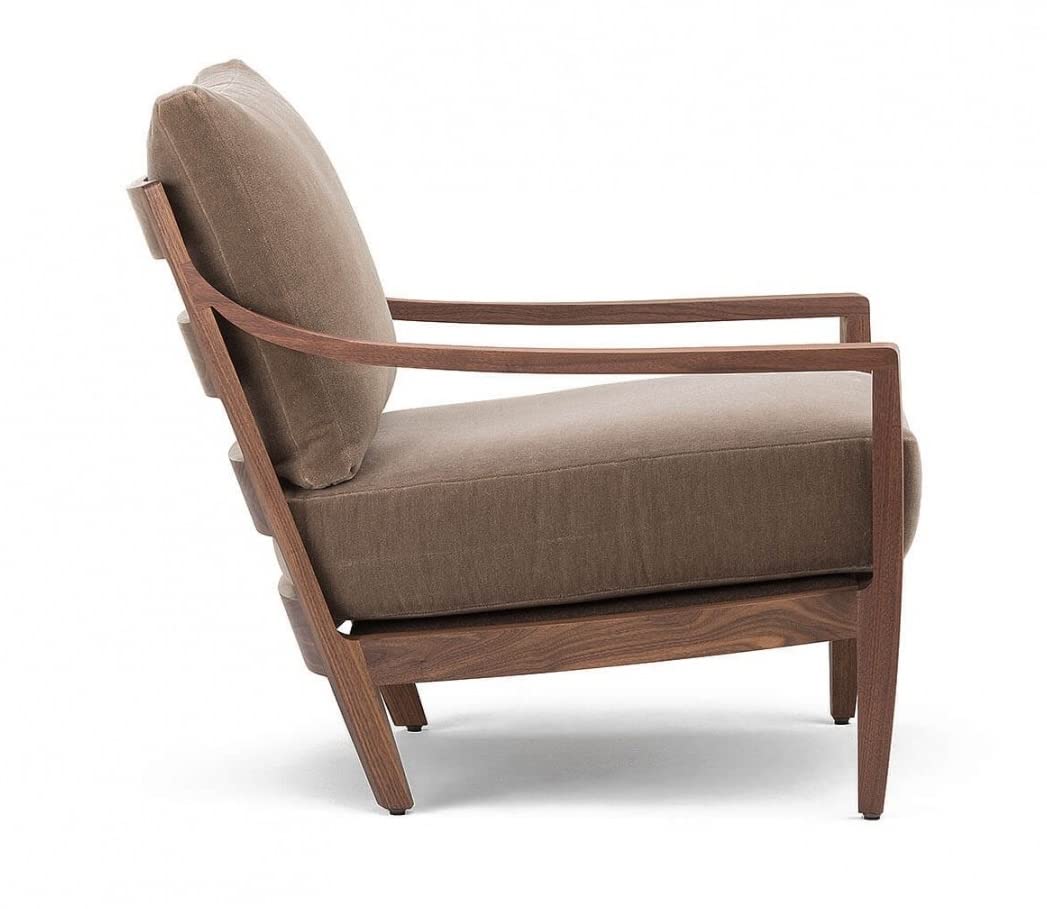 LSFH Unique Design Low Lounge Chair Accent Chair Armchair with Solid Sagwan Wooden Frame Single Sofa Chair for Small Apartments, Living Room or Bedroom (2 Chairs with Ottoman, Light Brown)