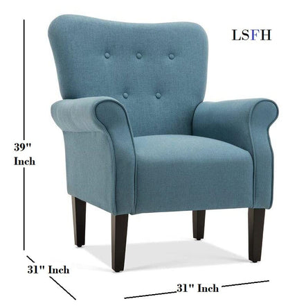 LSFH Unique Design Versatile Button Tufted Fabric Accent Chair Armchair with Solid Sagwan Wooden Frame Single Sofa Chair for Small Apartments, Living Room or Bedroom (1 Chair, Cream)
