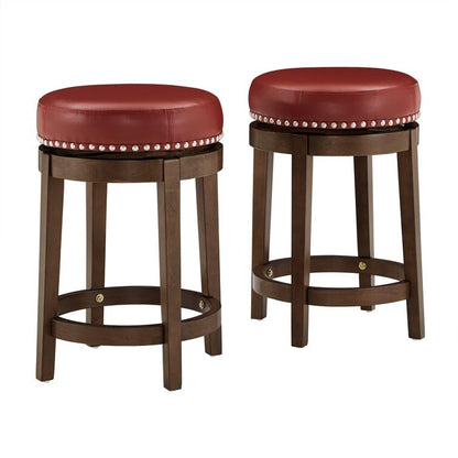LSFH Unique Design True Innovations Arlettez Swivel Bar Stool with 100% Sagwan Wood Frame 360 Degree Ball & Cast Swivel Pub Height Bar Stool for Shop, Salon, Office and Home (Set of 2 Barstool, Red)