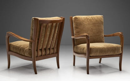 LSFH Unique Design True Innovations Italy 1950s Accent Chair Armchair with Solid Sagwan Wooden Frame Single Sofa Chair for Small Apartments, Living Room or Bedroom (Set of 2 Chairs, Brown)