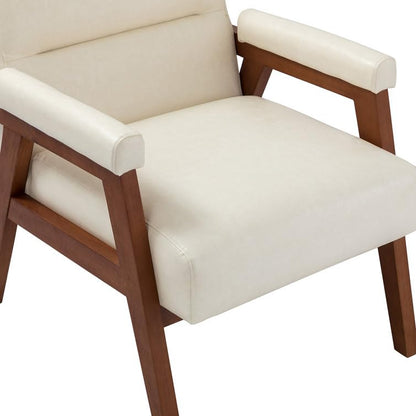 LSFH Unique Design True Innovations Mackenne Accent Chair, Ottoman Armchair with Solid Sagwan Wooden Frame Single Sofa Chair for Small Apartments, Living Room or Bedroom (1 Chair, Cream White)