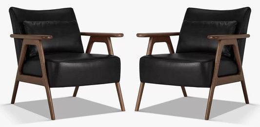 LSFH Unique Design True Innovations Hendricks Leatherette Accent Chair Armchair with Solid Sagwan Wooden Frame Single Sofa Chair for Small Apartments, Living Room or Bedroom (Set of 2 Chairs, Black)