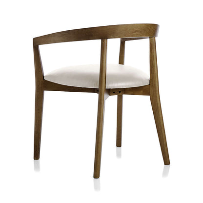 LSFH Unique Design Stone Round Back Dining Chair Accent Armchair with Solid Teak Wood Frame, Cream