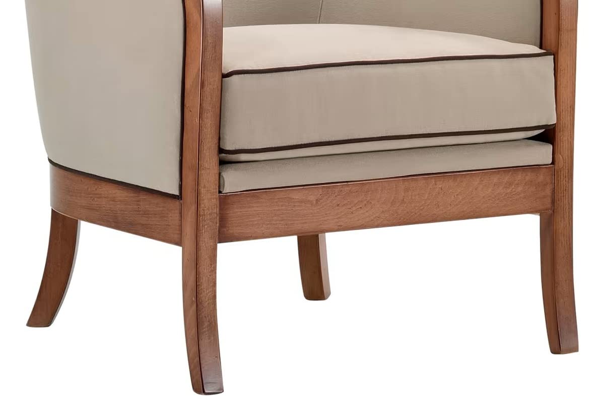 LSFH Unique Design True Innovations Moden Velvet Accent Chair Armchair with Solid Sagwan Wooden Frame Single Sofa Chair for Small Apartments, Living Room or Bedroom (1 Chair, Beige)