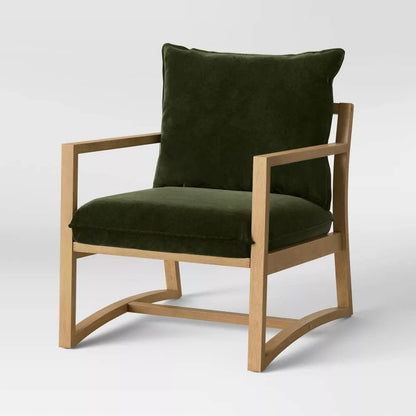 LSFH Unique Design Higginz Lounge Chair, Accent Chair Armchair with Solid Sagwan Wooden Frame Single Sofa Chair for Small Apartments, Living Room or Bedroom (Set of 2 Chairs, Olive)