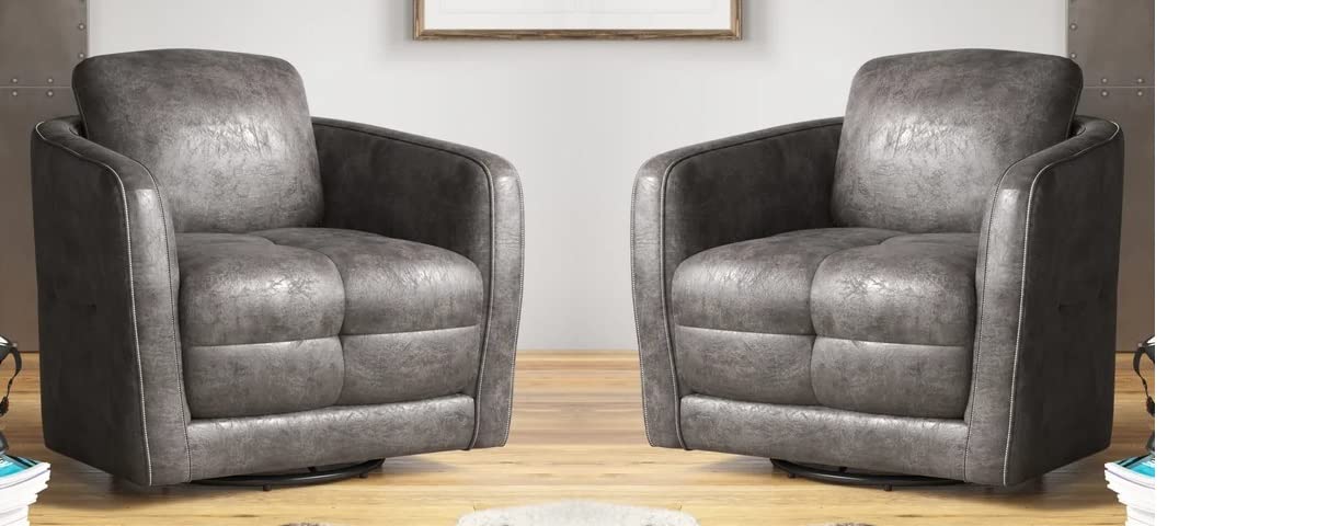 LSFH Unique Design True Innovations Cecil Wide Swivel 360 Degree Accent Chair Armchair Single Sofa Chair for Small Apartments, Living Room or Bedroom (Set of 2 Chairs, Grey)