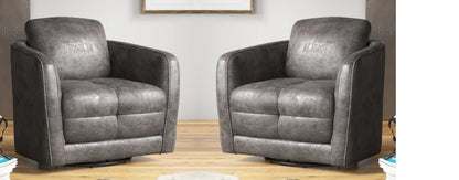 LSFH Unique Design True Innovations Cecil Wide Swivel 360 Degree Accent Chair Armchair Single Sofa Chair for Small Apartments, Living Room or Bedroom (Set of 2 Chairs, Grey)