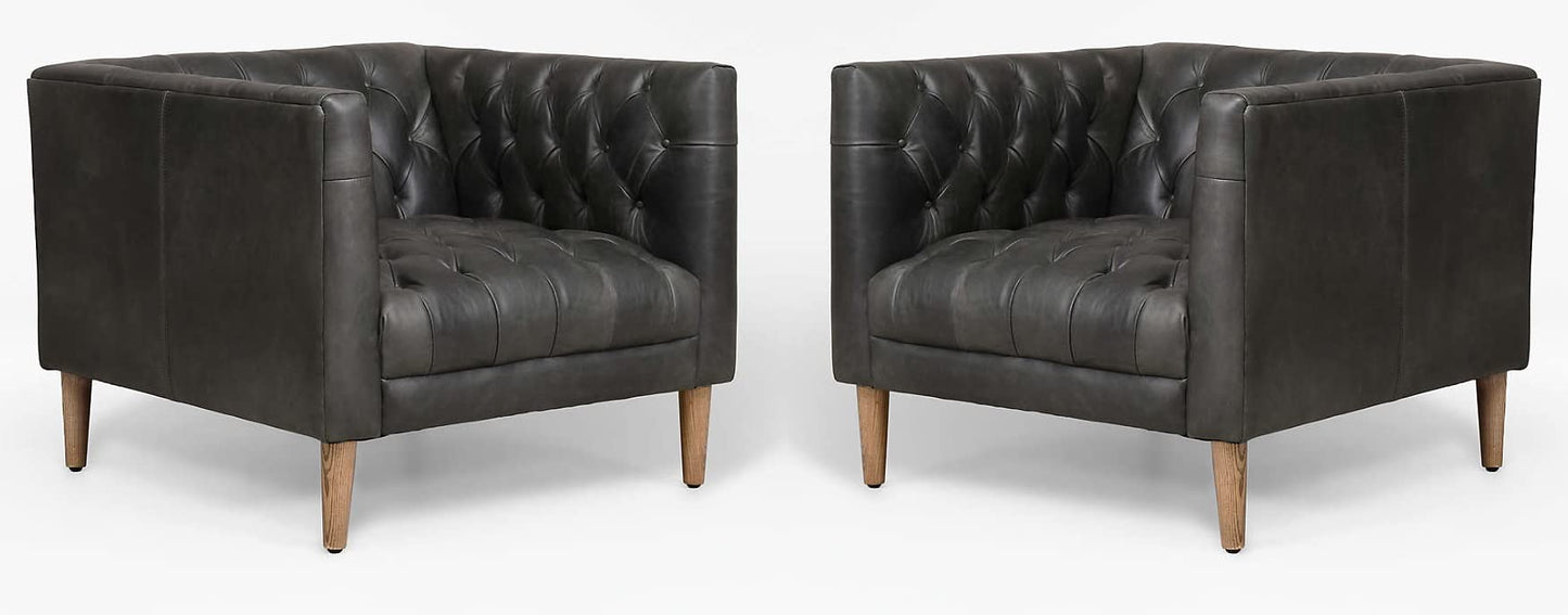 LSFH Unique Design Rollins Button Tufted Accent Chair Armchair with Solid Sagwan Wooden Legs Single Sofa Chair for Small Apartments, Living Room or Bedroom (Set of 2 Chairs, Black)