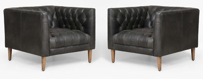 LSFH Unique Design Rollins Button Tufted Accent Chair Armchair with Solid Sagwan Wooden Legs Single Sofa Chair for Small Apartments, Living Room or Bedroom (Set of 2 Chairs, Black)