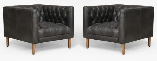 LSFH Unique Design Rollins Button Tufted Accent Chair Armchair with Solid Sagwan Wooden Legs Single Sofa Chair for Small Apartments, Living Room or Bedroom (Set of 2 Chairs, Black)