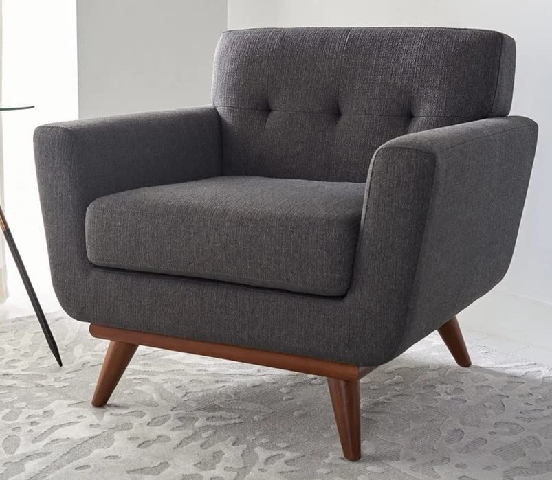 LSFH Unique Design True Innovations Opal Tufted Accent Chair Armchair with Solid Sagwan Wooden Legs Single Sofa Chair for Small Apartments, Living Room or Bedroom (Set of 2 Chairs, Grey)