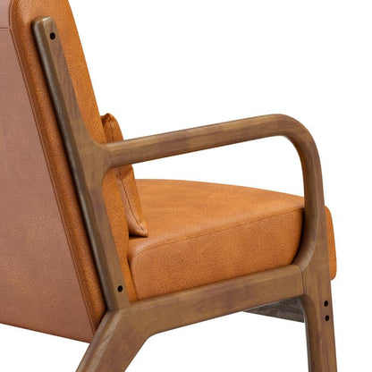 LSFH Unique Design True Innovations Alcie Accent Chair, Ottoman Armchair with Solid Sagwan Wooden Frame Single Sofa Chair for Small Apartments, Living Room or Bedroom (1 Chair, Brown)