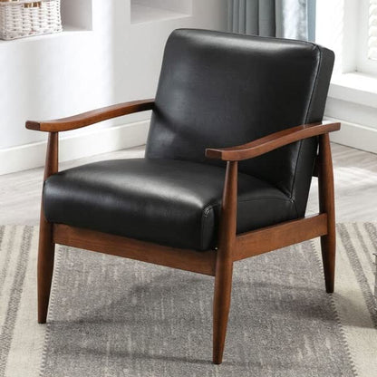 LSFH Unique Design Austin Caramel Leatherette Accent Chair Armchair with Solid Sagwan Wooden Frame Single Sofa Chair for Small Apartments, Living Room or Bedroom (Black, Set of 2 Chairs)