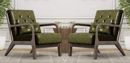 LSFH Unique Design True Innovations Alcie Accent Chair, Ottoman Armchair with Solid Sagwan Wooden Frame Single Sofa Chair for Small Apartments, Living Room or Bedroom (Set of 2 Chairs, Kai Green)