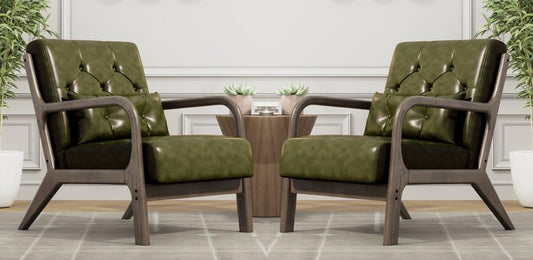 LSFH Unique Design True Innovations Alcie Accent Chair, Ottoman Armchair with Solid Sagwan Wooden Frame Single Sofa Chair for Small Apartments, Living Room or Bedroom (Set of 2 Chairs, Kai Green)