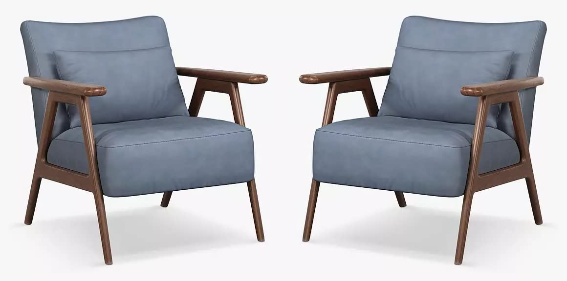LSFH Unique Design True Innovations Hendricks Leatherette Accent Chair Armchair with Solid Sagwan Wooden Frame Single Sofa Chair for Small Apartments, Living Room (Set of 2 Chairs, Sky Blue)