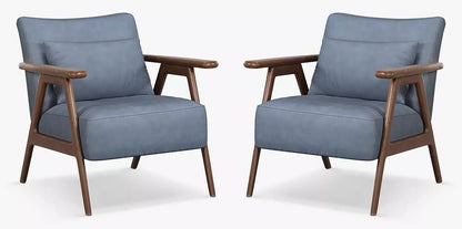 LSFH Unique Design True Innovations Hendricks Leatherette Accent Chair Armchair with Solid Sagwan Wooden Frame Single Sofa Chair for Small Apartments, Living Room (Set of 2 Chairs, Sky Blue)