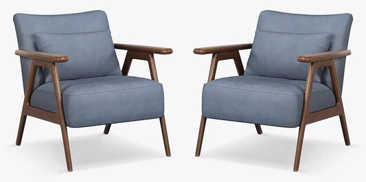 LSFH Unique Design True Innovations Hendricks Leatherette Accent Chair Armchair with Solid Sagwan Wooden Frame Single Sofa Chair for Small Apartments, Living Room (Set of 2 Chairs, Sky Blue)