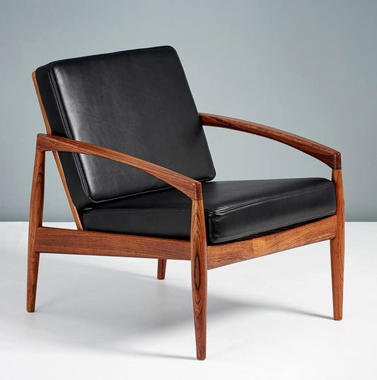 LSFH Unique Design Paper Knife Chair Leatherette Accent Chair Armchair with Solid Sagwan Wooden Frame Single Sofa Chair for Small Apartments, Living Room or Bedroom (1 Chair, Black)