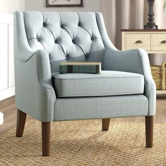 LSFH Unique Design Vinger Button Tufted Fabric Accent Chair Armchair with Solid Sagwan Wooden Frame Single Sofa Chair for Small Apartments, Living Room or Bedroom (1 Chair, Light Blue)