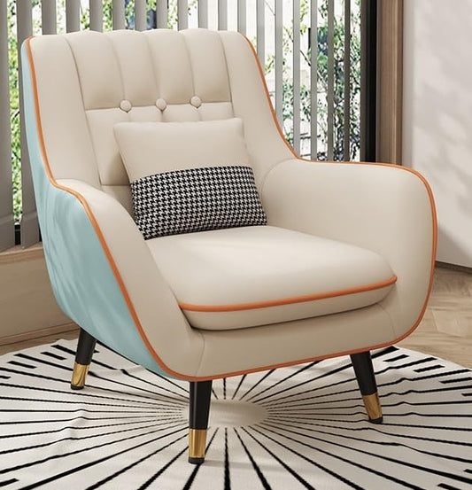 LSFH Unique Design True Innovations Nordic Light Accent Chair, Armchair with Solid Sagwan Wooden Frame for Small Apartments, Living Room or Bedroom (1 Chair, Beige & Sky Blue)