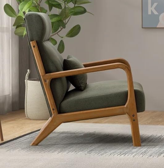 LSFH Unique Design Fabric Upholstered Vegaz Accent Chair with Solid Sagwan Wooden Frame Single Sofa Chair for Small Apartments, Living Room or Bedroom (1 Chair, Grey)