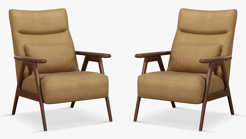 LSFH Unique Design True Innovations High Back Hendricks Leatherette Accent with Solid Sagwan Wooden Frame Single Sofa for Small Apartments, Living Room or Bedroom (Set of 2 Chairs, Light Brown)
