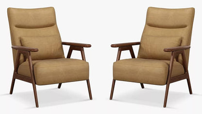 LSFH Unique Design True Innovations High Back Hendricks Leatherette Accent with Solid Sagwan Wooden Frame Single Sofa for Small Apartments, Living Room or Bedroom (Set of 2 Chairs, Light Brown)