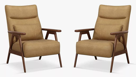 LSFH Unique Design True Innovations High Back Hendricks Leatherette Accent with Solid Sagwan Wooden Frame Single Sofa for Small Apartments, Living Room or Bedroom (Set of 2 Chairs, Light Brown)