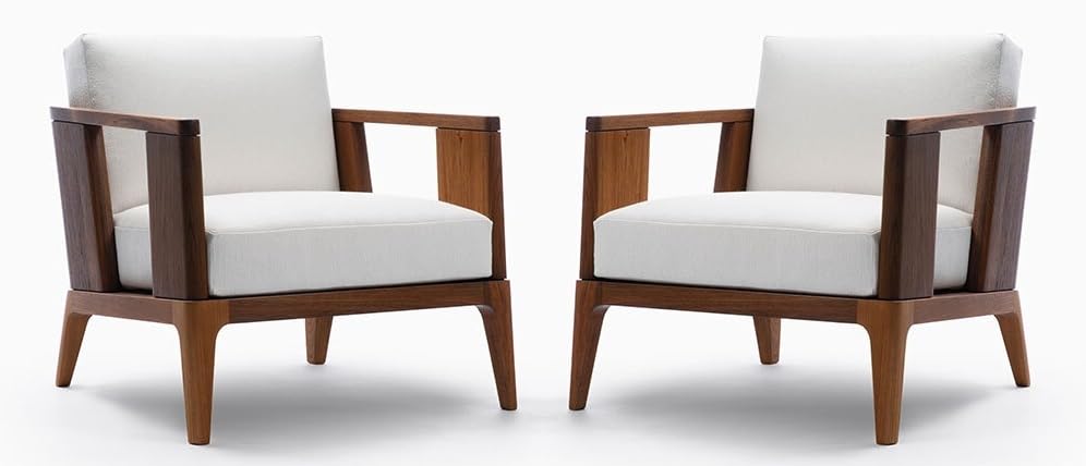 LSFH Unique Design True Innovations Malibuzz Accent Chair, Armchair with Solid Sagwan Wooden Frame Single Sofa Chair for Small Apartments, Living Room or Bedroom (Set of 2 Chairs, Off-White)