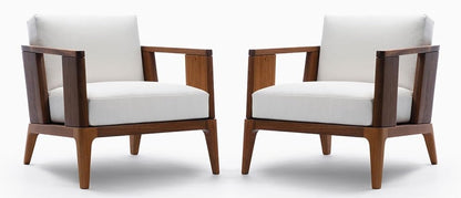 LSFH Unique Design True Innovations Malibuzz Accent Chair, Armchair with Solid Sagwan Wooden Frame Single Sofa Chair for Small Apartments, Living Room or Bedroom (Set of 2 Chairs, Off-White)