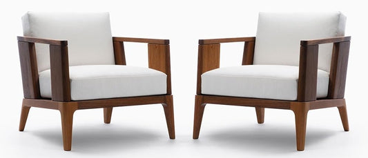 LSFH Unique Design True Innovations Malibuzz Accent Chair, Armchair with Solid Sagwan Wooden Frame Single Sofa Chair for Small Apartments, Living Room or Bedroom (Set of 2 Chairs, Off-White)