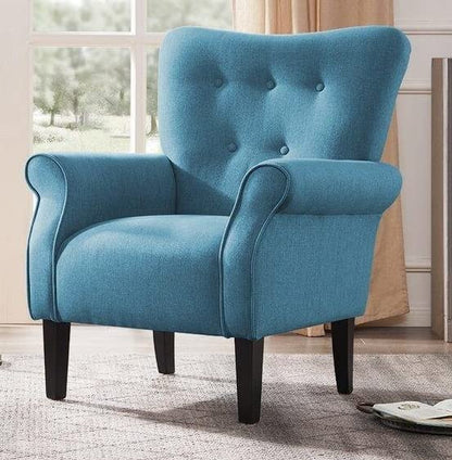 LSFH Unique Design Versatile Button Tufted Fabric Accent Chair Armchair with Solid Sagwan Wooden Frame Single Sofa Chair for Small Apartments, Living Room or Bedroom (Set of 2 Chairs, Blue)