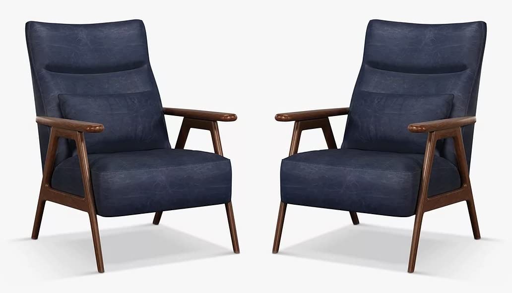 LSFH Unique Design True Innovations High Back Hendricks Leatherette Accent with Solid Sagwan Wooden Frame Single Sofa for Small Apartments, Living Room or Bedroom (Set of 2 Chairs, Blue)
