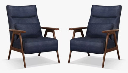 LSFH Unique Design True Innovations High Back Hendricks Leatherette Accent with Solid Sagwan Wooden Frame Single Sofa for Small Apartments, Living Room or Bedroom (Set of 2 Chairs, Blue)