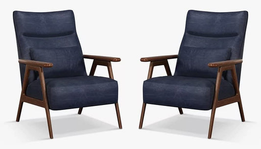 LSFH Unique Design True Innovations High Back Hendricks Leatherette Accent with Solid Sagwan Wooden Frame Single Sofa for Small Apartments, Living Room or Bedroom (Set of 2 Chairs, Blue)