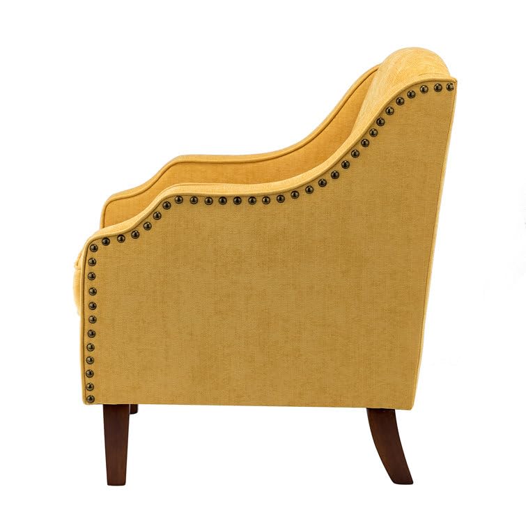 LSFH Unique Design True Innovations Aleithz Accent Chair, Armchair with Solid Sagwan Wooden Frame Single Sofa Chair for Small Apartments, Living Room or Bedroom (Set of 2 Chairs, Yellow)