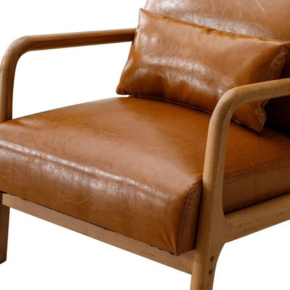 LSFH Unique Design Leatherette Upholstered Vegaz Accent Chair with Solid Sagwan Wooden Frame Single Sofa Chair for Small Apartments, Living Room or Bedroom (Set of 2 Chairs, Brown)