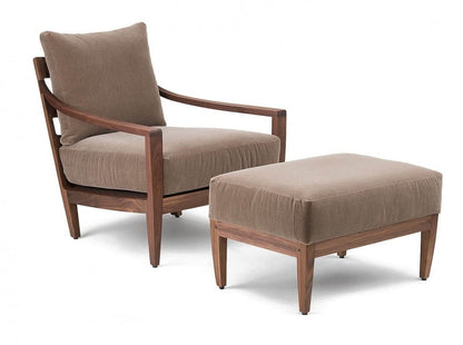 LSFH Unique Design Low Lounge Chair Accent Chair Armchair with Solid Sagwan Wooden Frame Single Sofa Chair for Small Apartments, Living Room or Bedroom (1 Chair with Ottoman, Light Brown)