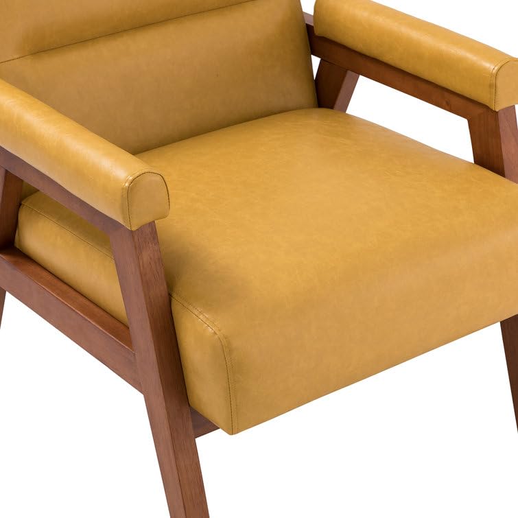 LSFH Unique Design True Innovations Mackenne Accent Chair, Ottoman Armchair with Solid Sagwan Wooden Frame Single Sofa Chair for Small Apartments, Living Room or Bedroom (1 Chair, Brown)