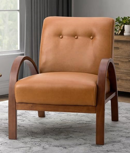 LSFH Unique Design True Innovations Vegaz Accent Chair, Ottoman Armchair with Solid Sagwan Wooden Frame Single Sofa Chair for Small Apartments, Living Room or Bedroom (1 Chair, Brown)