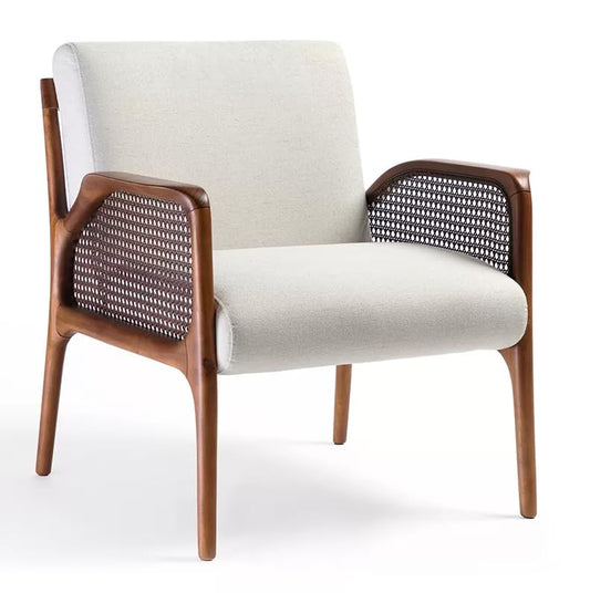 LSFH Arraia Rattan Cane Arm Chair with Natural Finish Teak Wood (Sagwan) Frame - Elegant & Durable Seating for Home & Patio Décor (Set of 2 Chairs, Cream)