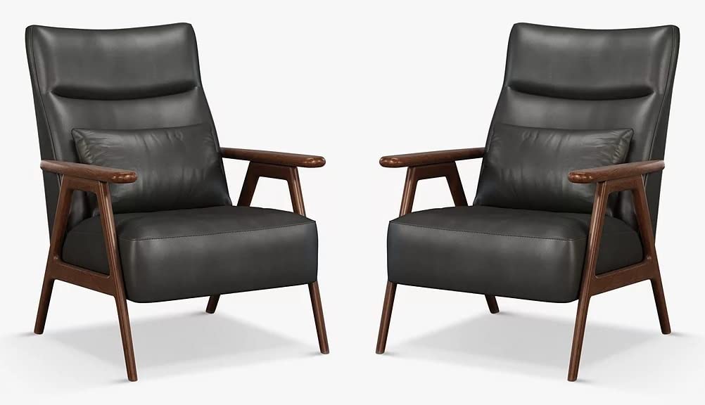 LSFH Unique Design True Innovations High Back Hendricks Leatherette Accent with Solid Sagwan Wooden Frame Single Sofa for Small Apartments, Living Room or Bedroom (Set of 2 Chairs, Charcoal)