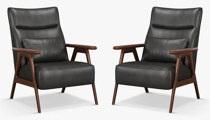 LSFH Unique Design True Innovations High Back Hendricks Leatherette Accent with Solid Sagwan Wooden Frame Single Sofa for Small Apartments, Living Room or Bedroom (Set of 2 Chairs, Charcoal)