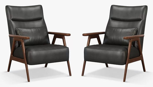 LSFH Unique Design True Innovations High Back Hendricks Leatherette Accent with Solid Sagwan Wooden Frame Single Sofa for Small Apartments, Living Room or Bedroom (Set of 2 Chairs, Charcoal)