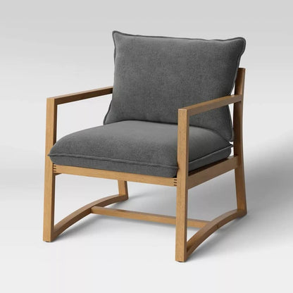 LSFH Unique Design Higginz Sling Lounge Chair, Accent Chair Armchair with Solid Sagwan Wooden Frame Single Sofa Chair for Small Apartments, Living Room or Bedroom (Set of 2 Chairs, Dark Gray)
