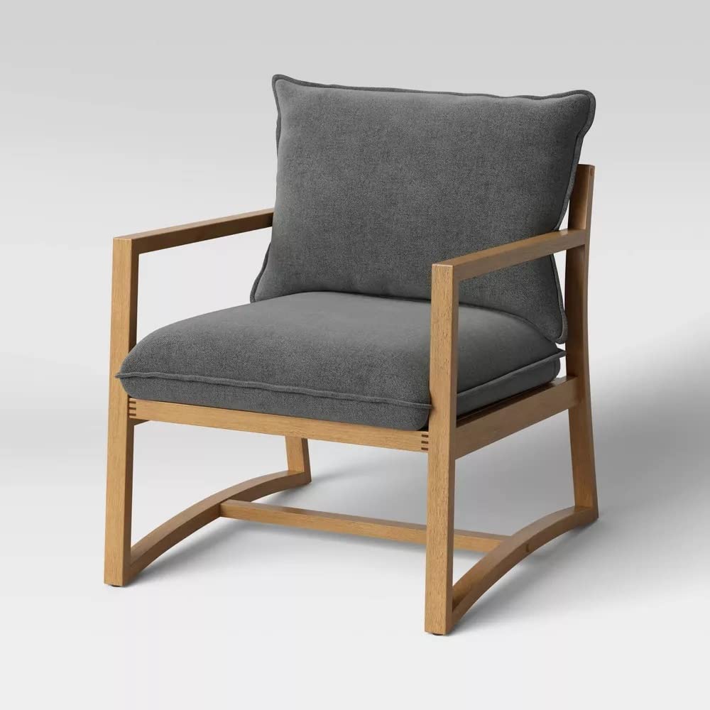LSFH Unique Design Higginz Sling Lounge Chair, Accent Chair Armchair with Solid Sagwan Wooden Frame Single Sofa Chair for Small Apartments, Living Room or Bedroom (1 Chair, Dark Gray)