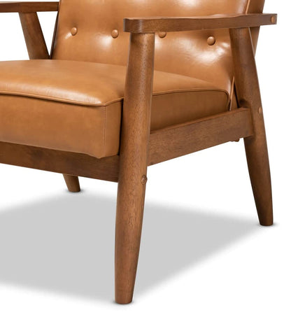 LSFH Unique Design True Innovations Sorrento Button Tufted Accent Chair Armchair with Solid sagwan Wooden Frame Single Sofa Chair for Small Apartments, Living Room or Bedroom (1 Chair, Brown)